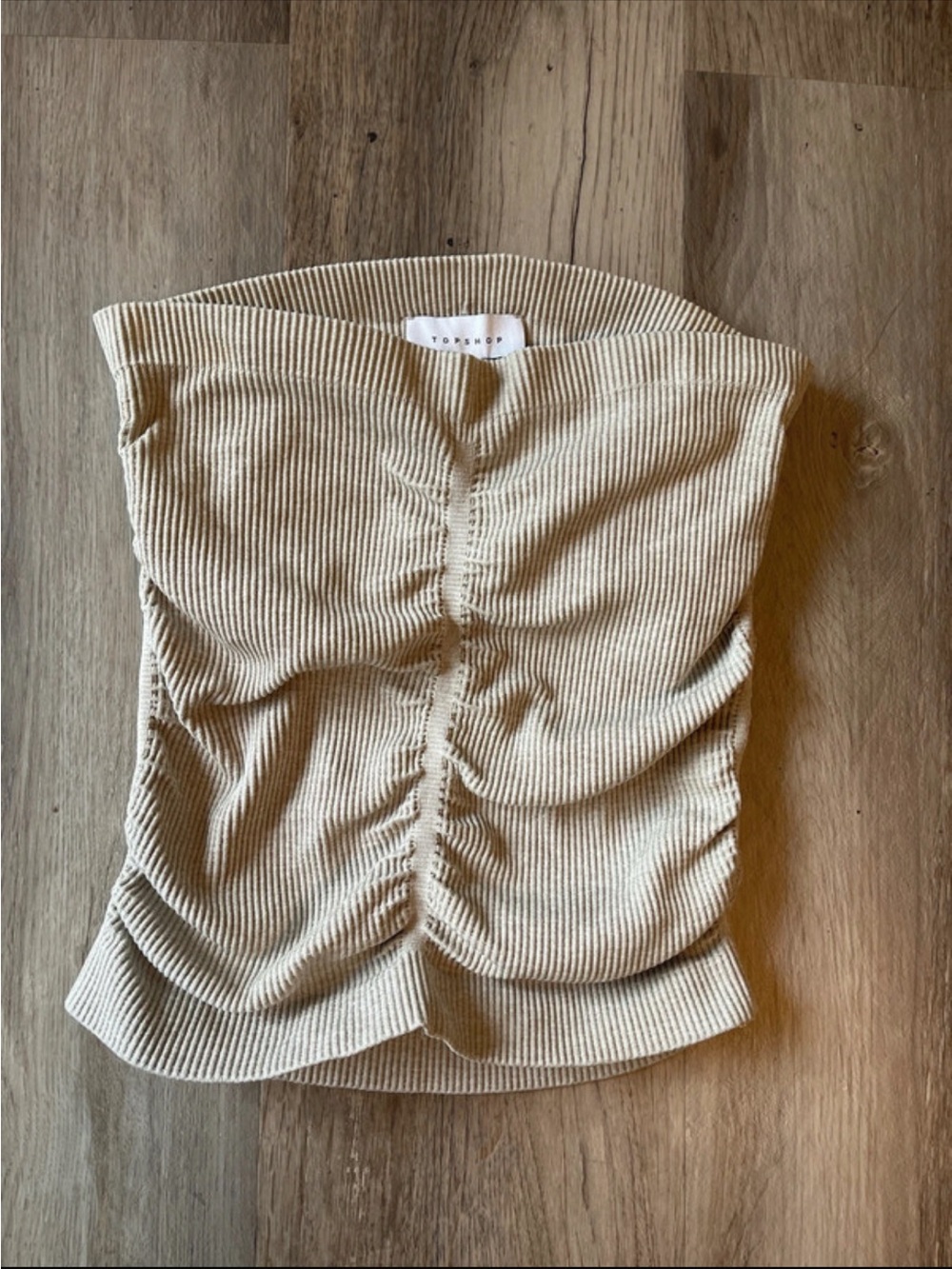 Topshop Beige Ruched Strapless Ribbed Camisole